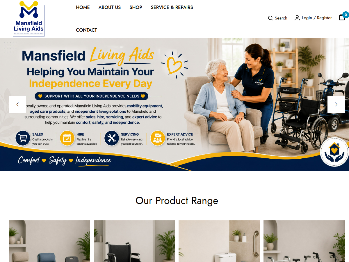 Mansfield Living Aids website