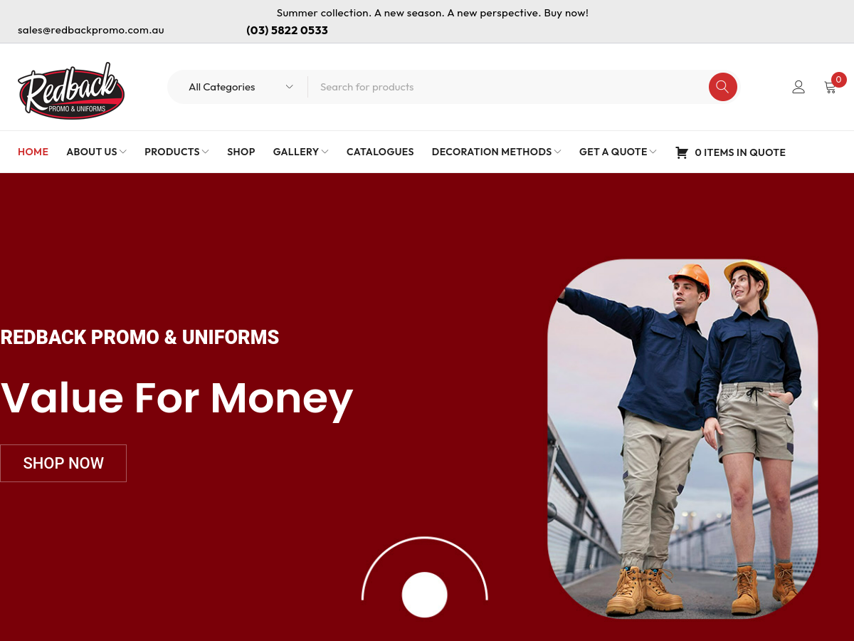 Redback Promo & Uniforms website
